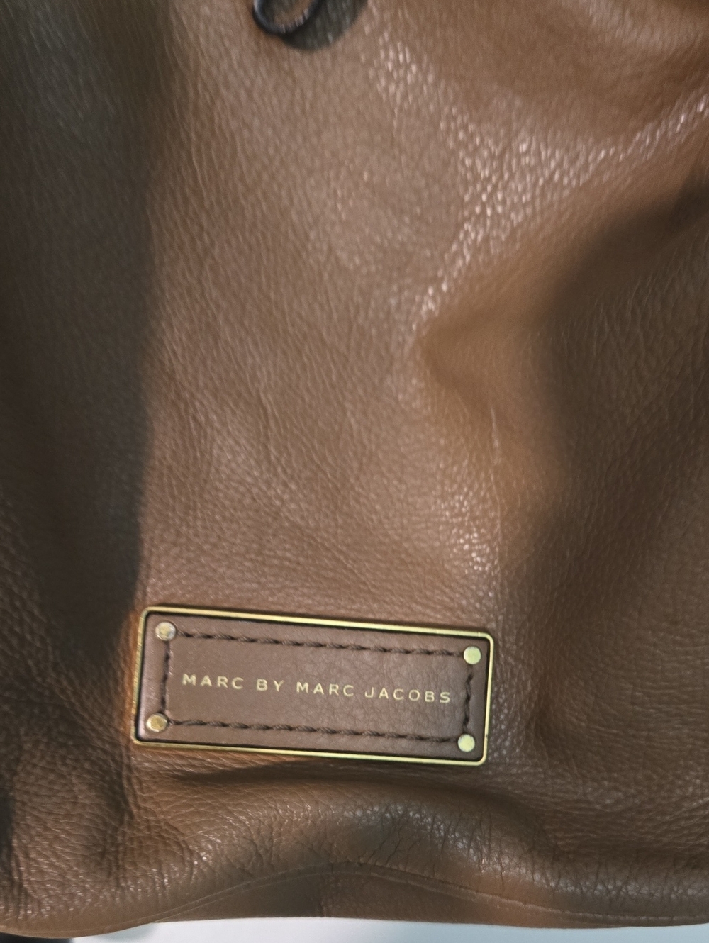 Marc by Marc Jacobs Taupe Leather Drawstring Hobo Crossbody Bag